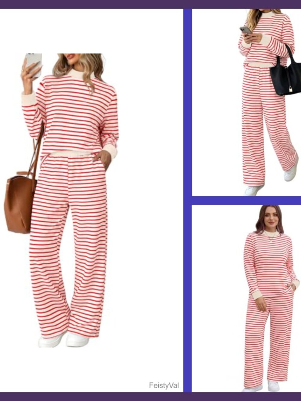 Two Piece Color Block Matching Lounge Set Mock Neck Wide Leg Pants